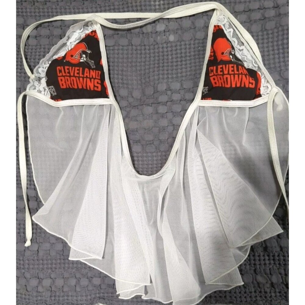Sexy Babydoll Lingerie Cleveland Browns Logo  Top One Size Lace Trim Stretch Tie